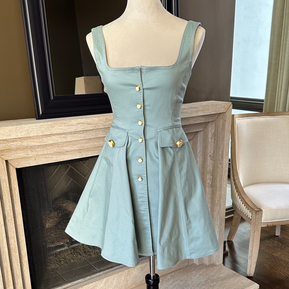 Alexis Light Green Button-Front Mini Dress